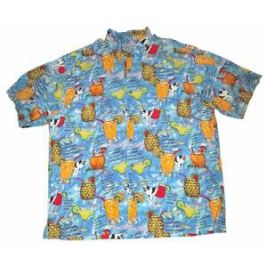 Vintage Y2K Big Dogs Men's‎ XL Cocktail Button Front Hawaiian Shirt CRUISE Beach